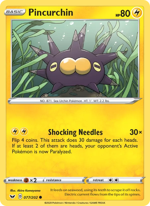 Pincurchin Reverse Holo 077/202 Sword & Shield Pokémon Card