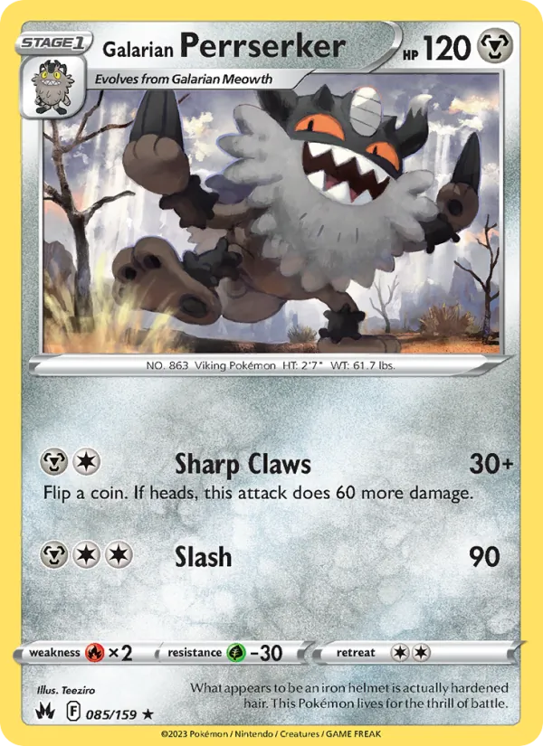 Galarian Perrserker Reverse Holo 085/159 Crown Zenith Pokémon Card