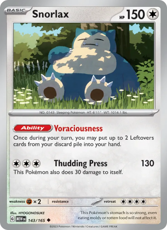 Snorlax Normal 143/165 151 Pokémon Card