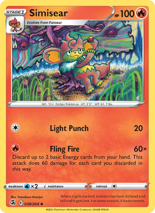 Simisear Reverse Holo 038/264 Fusion Strike Pokémon Card