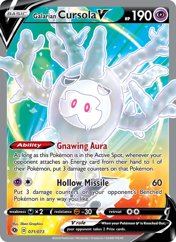 Galarian Cursola V Holo 071/73 Champion's Path Pokémon Card