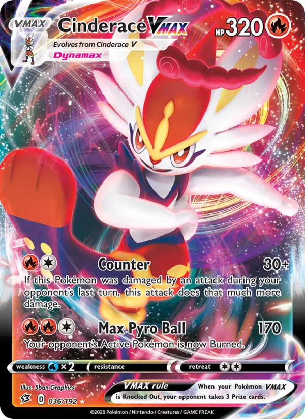Cinderace VMAX Holo 036/192 Rebel Clash Pokémon Card