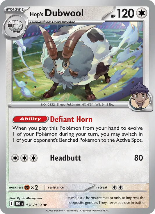 Hop's Dubwool Holo 136/159 Journey Together Pokémon Card