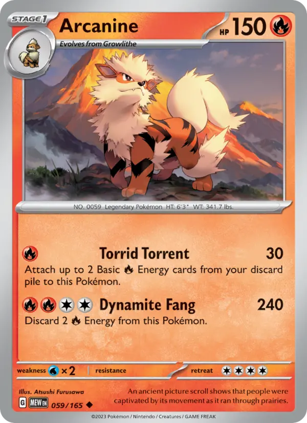 Arcanine Reverse Holo 059/165 151 Pokémon Card