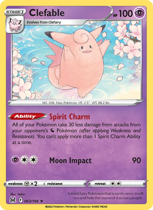 Clefable Reverse Holo 063/196 Lost Origin Pokémon Card