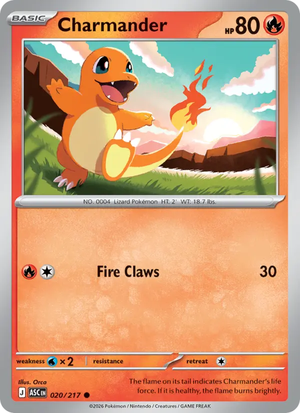 Charmander Reverse Holo 020/217 Ascended Heroes Pokémon Card