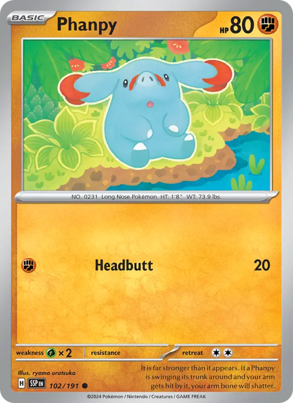 Phanpy Reverse Holo 102/191 Surging Sparks Pokémon Card