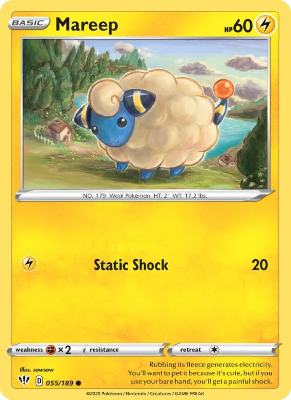 Mareep Reverse Holo 055/189 Darkness Ablaze Pokémon Card