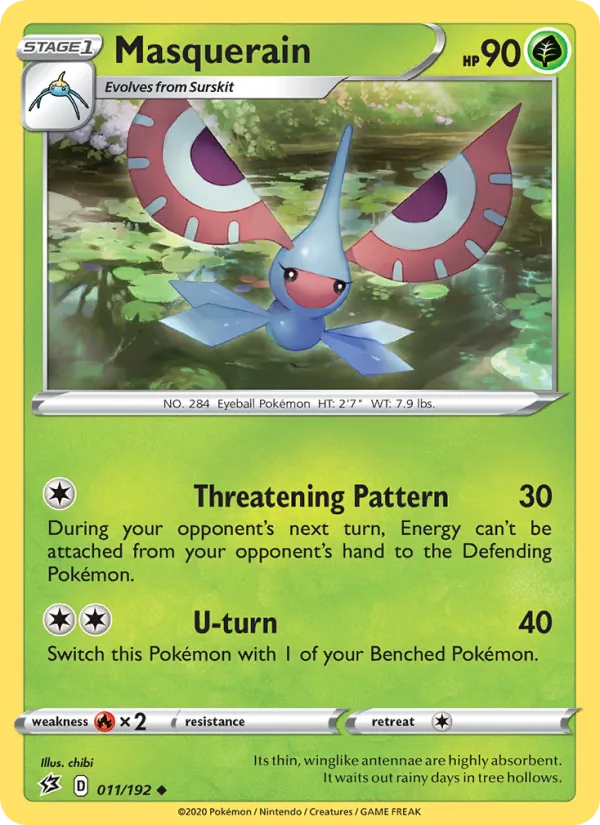 Masquerain Reverse Holo 011/192 Rebel Clash Pokémon Card