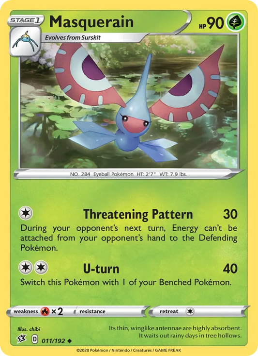 Masquerain Reverse Holo 011/192 Rebel Clash Pokémon Card