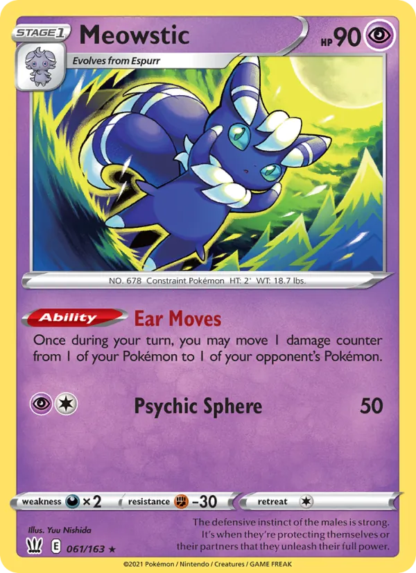 Meowstic Reverse Holo 061/163 Battle Styles Pokémon Card
