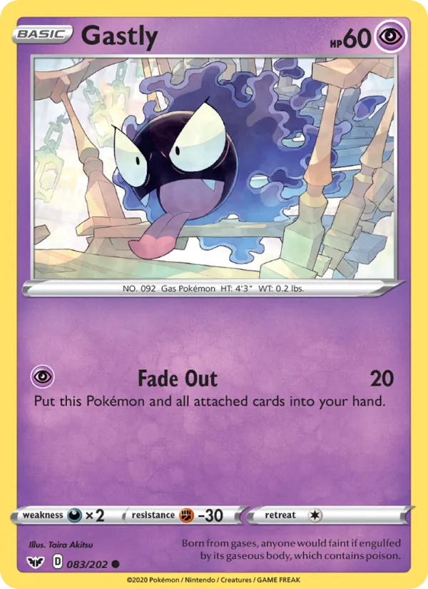 Gastly Reverse Holo 083/202 Sword & Shield Pokémon Card