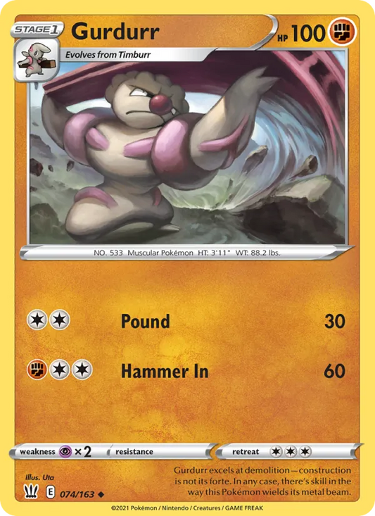 Gurdurr Normal 074/163 Battle Styles Pokémon Card