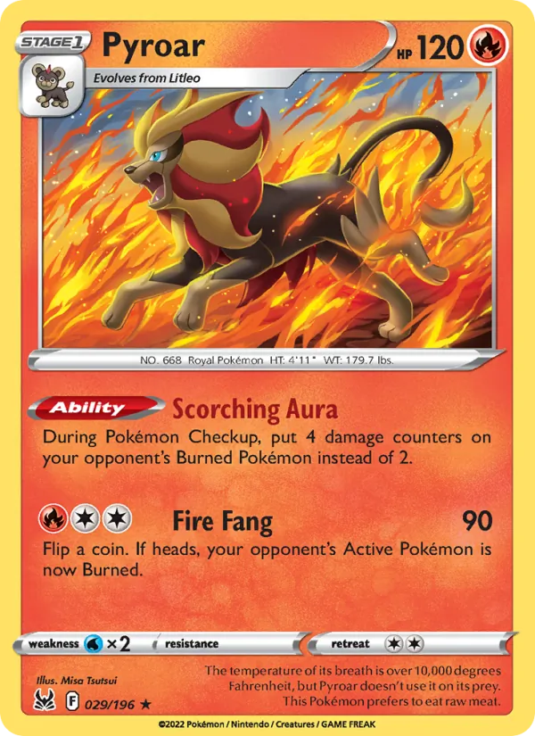 Pyroar Reverse Holo 029/196 Lost Origin Pokémon Card