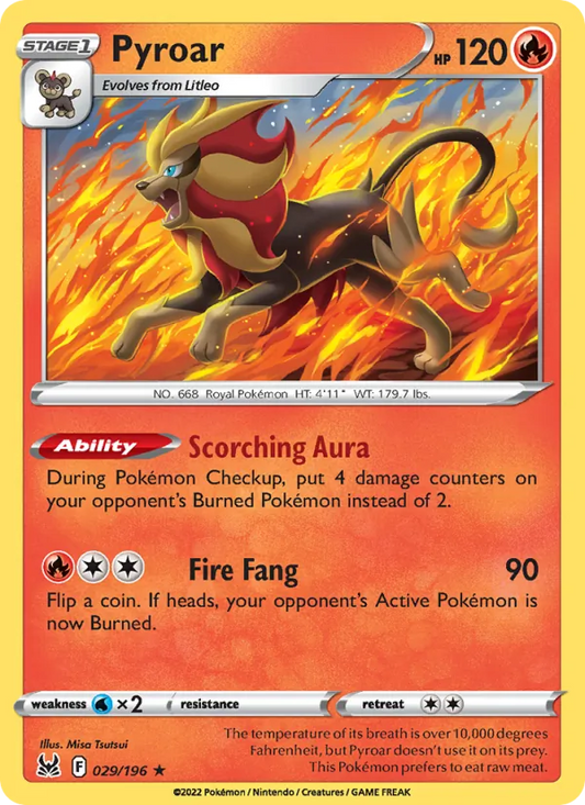 Pyroar Reverse Holo 029/196 Lost Origin Pokémon Card