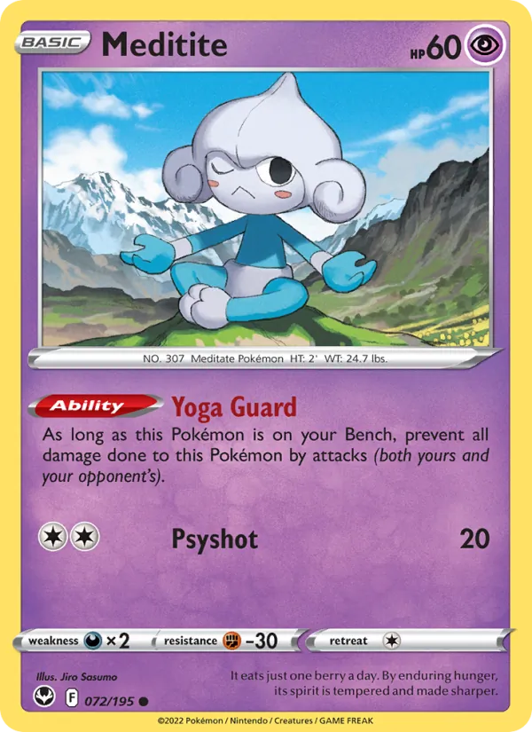 Meditite Reverse Holo 072/195 Silver Tempest Pokémon Card
