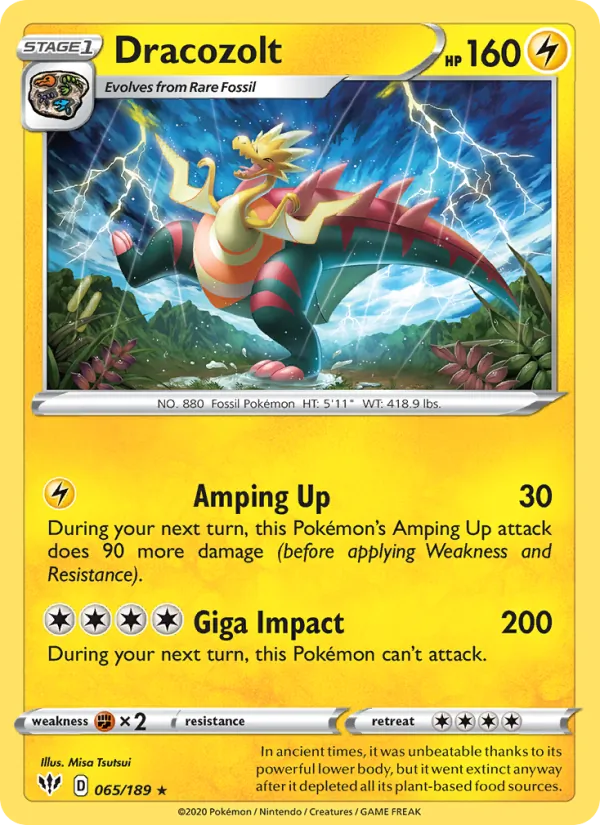 Dracozolt Reverse Holo 065/189 Darkness Ablaze Pokémon Card
