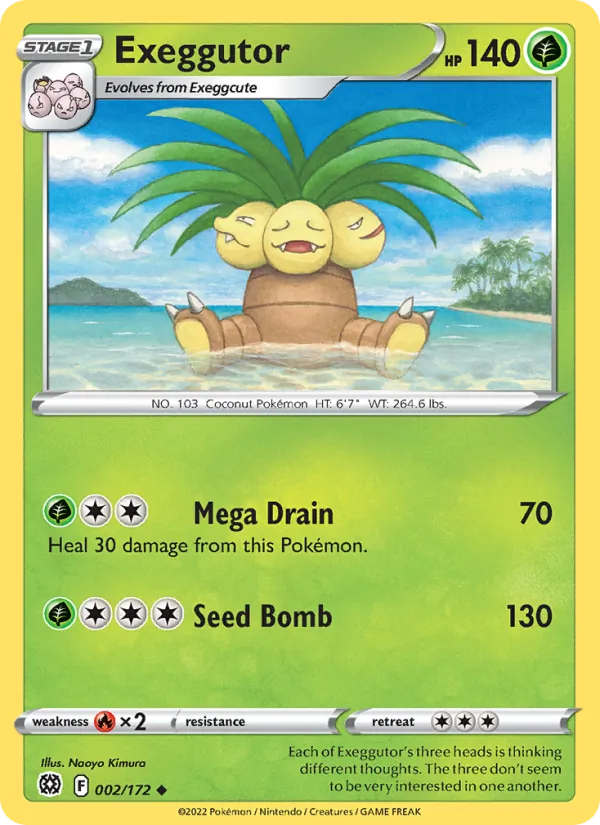 Exeggutor Reverse Holo 002/172 Brilliant Stars Pokémon Card
