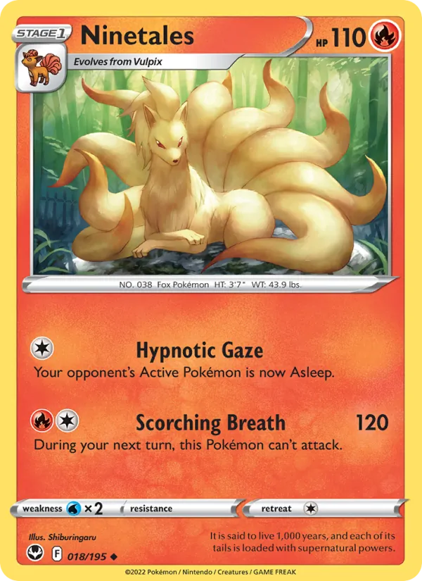 Ninetales Reverse Holo 018/195 Silver Tempest Pokémon Card