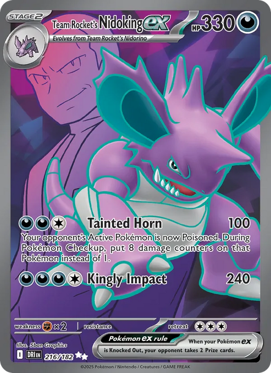Team Rocket's Nidoking ex Holo 216/182 Destined Rivals Pokémon Card