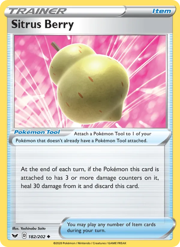 Sitrus Berry Reverse Holo 182/202 Sword & Shield Pokémon Card