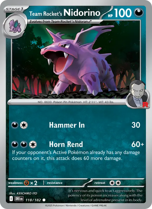 Team Rocket's Nidorino Reverse Holo 118/182 Destined Rivals Pokémon Card
