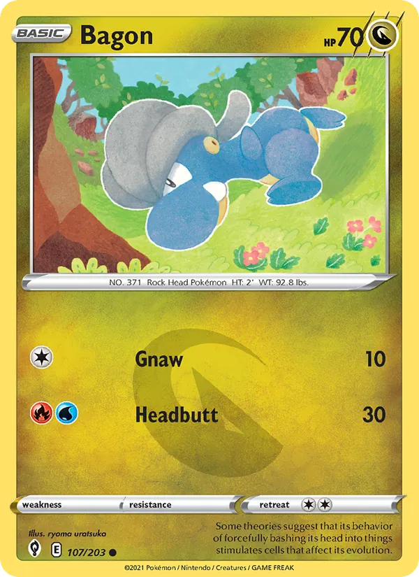 Bagon Reverse Holo 107/203 Evolving Skies Pokémon Card