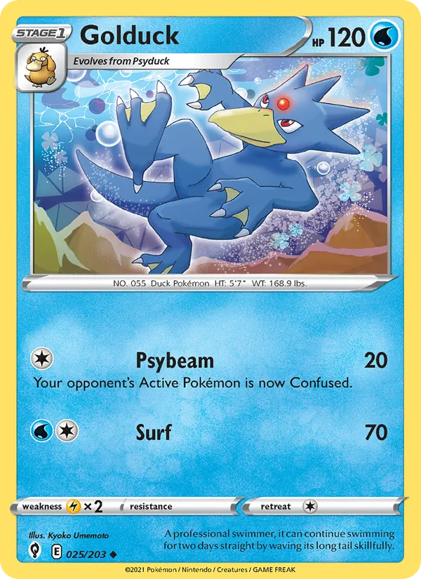 Golduck Reverse Holo 025/203 Evolving Skies Pokémon Card