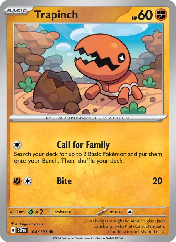 Trapinch Reverse Holo 104/191 Surging Sparks Pokémon Card