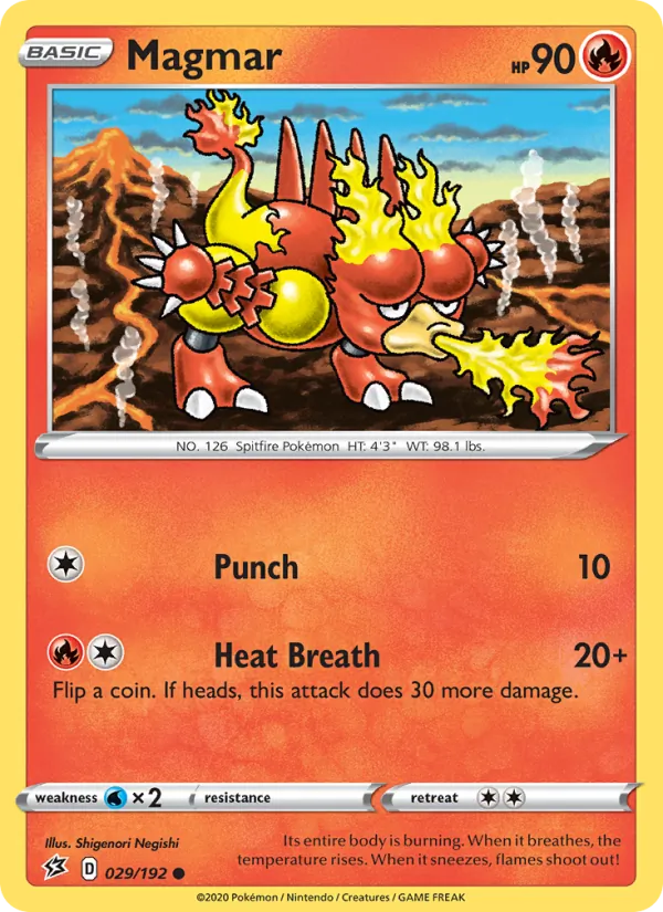 Magmar Reverse Holo 029/192 Rebel Clash Pokémon Card