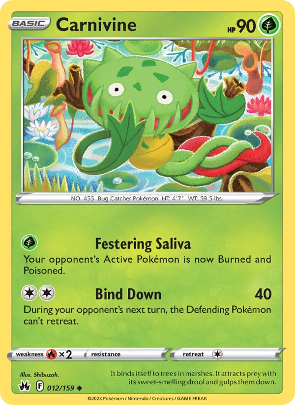 Carnivine Reverse Holo 012/159 Crown Zenith Pokémon Card