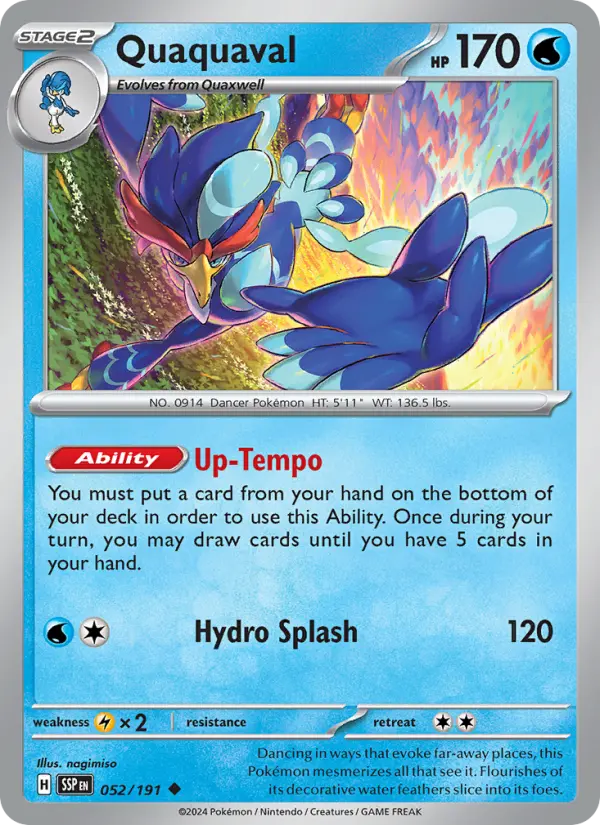 Quaquaval Reverse Holo 052/191 Surging Sparks Pokémon Card