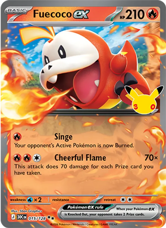 Fuecoco ex Normal 015/128 30th Celebration Pokémon Card