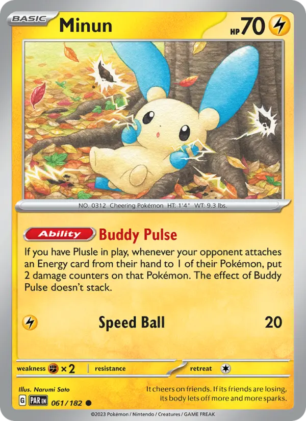 Minun Reverse Holo 061/182 Paradox Rift Pokémon Card