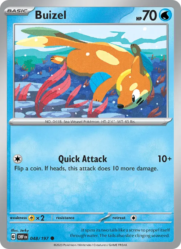 Buizel Reverse Holo 048/197 Obsidian Flames Pokémon Card