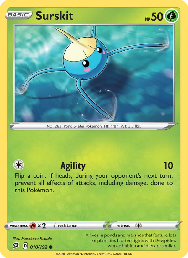 Surskit Reverse Holo 010/192 Rebel Clash Pokémon Card