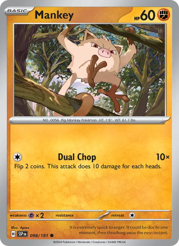 Mankey Reverse Holo 098/191 Surging Sparks Pokémon Card