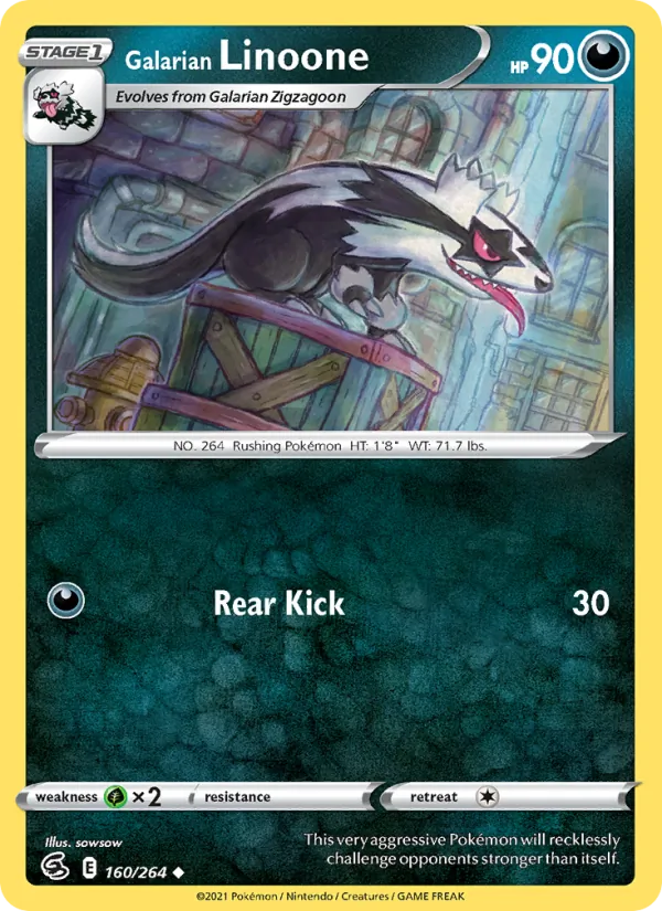 Galarian Linoone Reverse Holo 160/264 Fusion Strike Pokémon Card