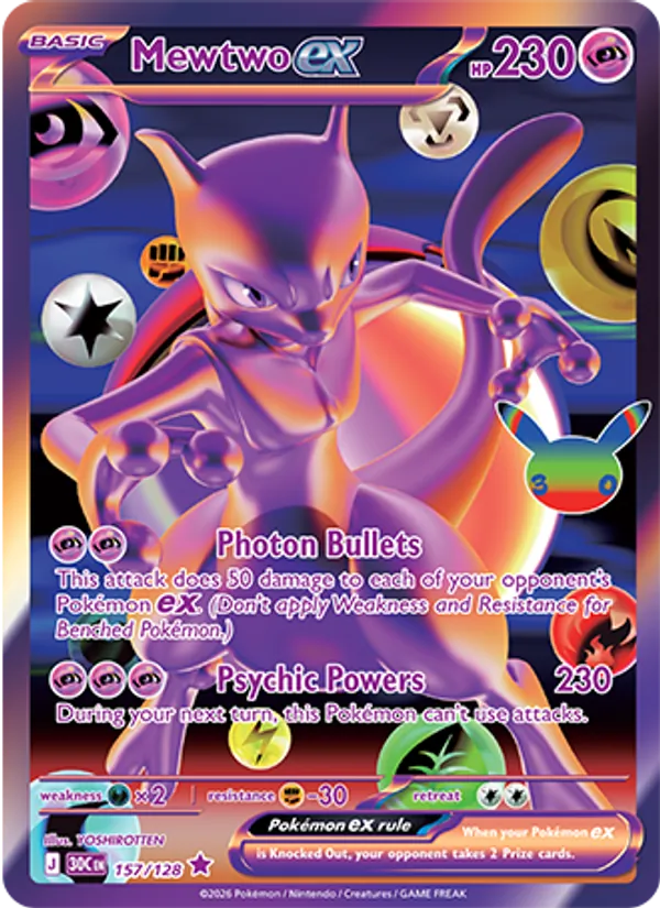 Mewtwo ex Normal 157/128 30th Celebration Pokémon Card