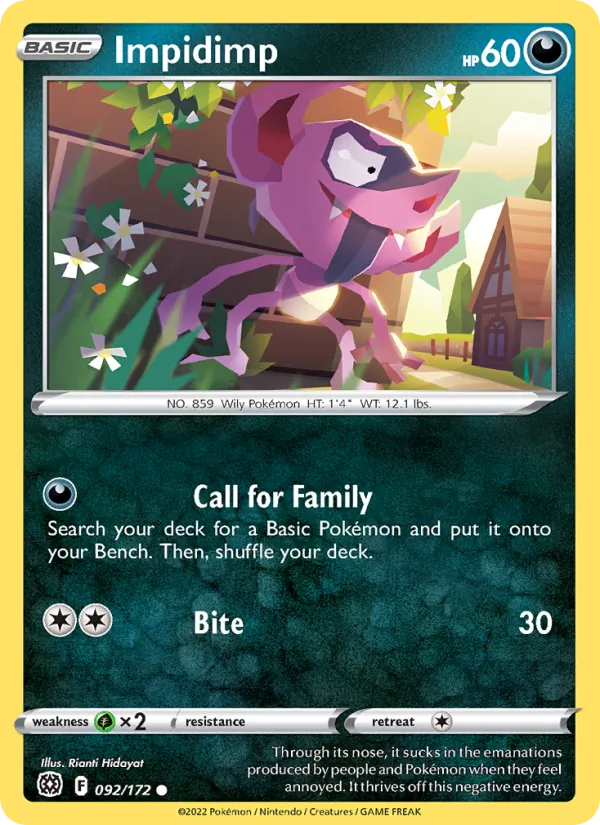 Impidimp Reverse Holo 092/172 Brilliant Stars Pokémon Card