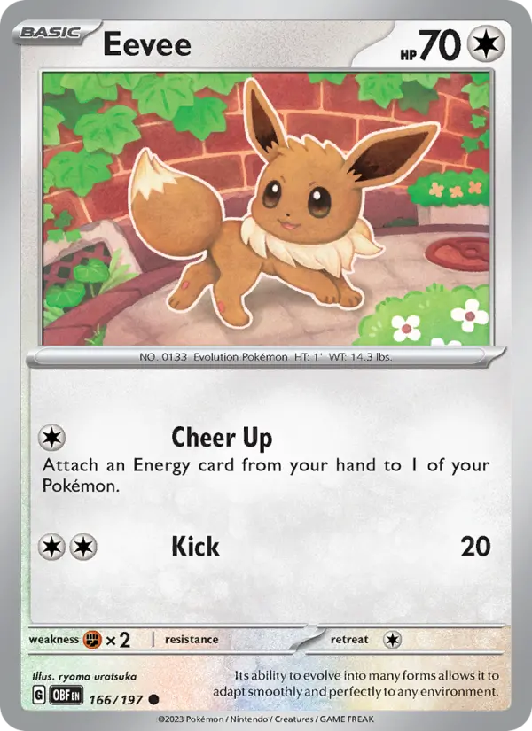 Eevee Reverse Holo 166/197 Obsidian Flames Pokémon Card