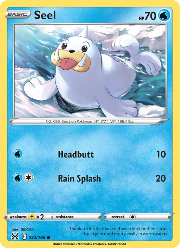 Seel Reverse Holo 033/196 Lost Origin Pokémon Card