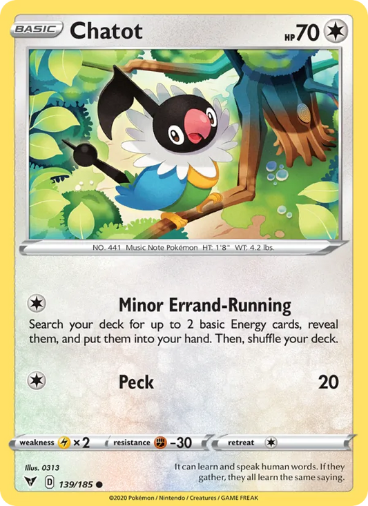 Chatot Normal 139/185 Vivid Voltage Pokémon Card