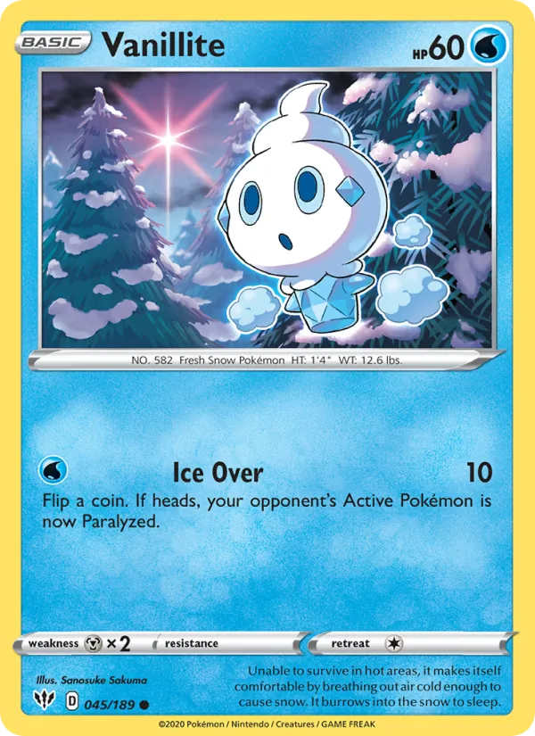 Vanillite Reverse Holo 045/189 Darkness Ablaze Pokémon Card