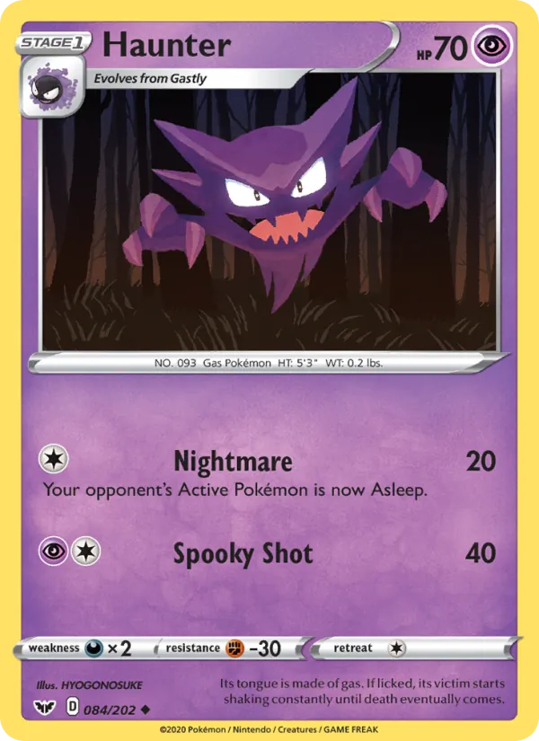 Haunter Reverse Holo 084/202 Sword & Shield Pokémon Card