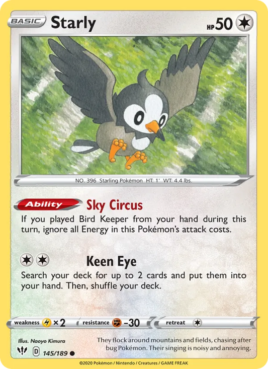 Starly Reverse Holo 145/189 Darkness Ablaze Pokémon Card