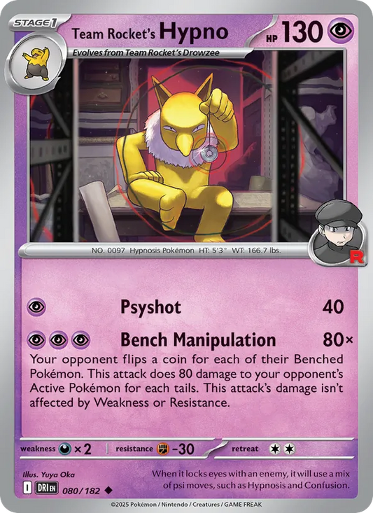 Team Rocket's Hypno Normal 080/182 Destined Rivals Pokémon Card