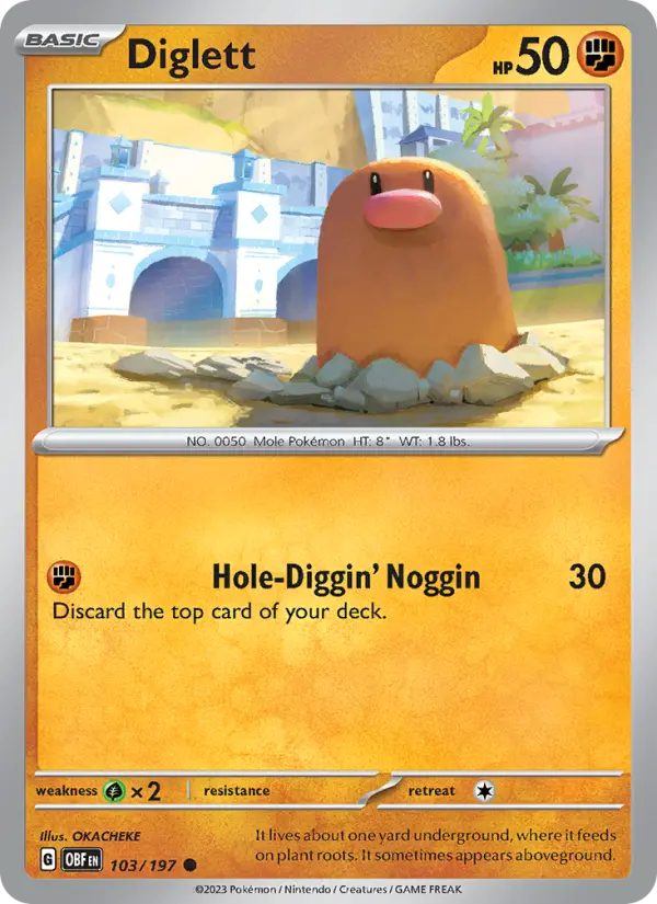 Diglett Reverse Holo 103/197 Obsidian Flames Pokémon Card