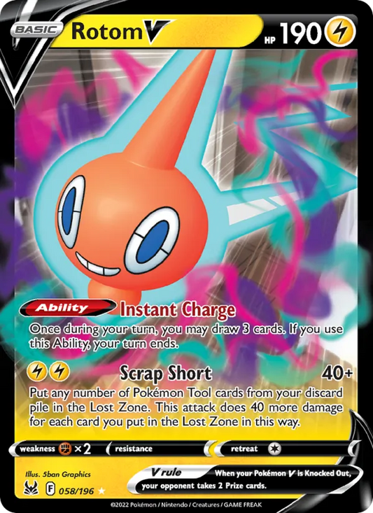 Rotom V Holo 058/196 Lost Origin Pokémon Card