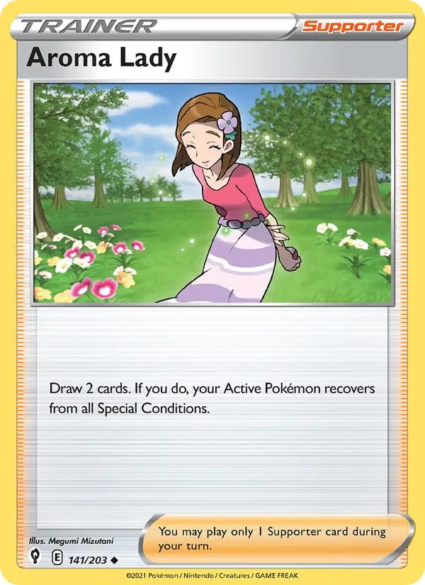 Aroma Lady Reverse Holo 141/203 Evolving Skies Pokémon Card